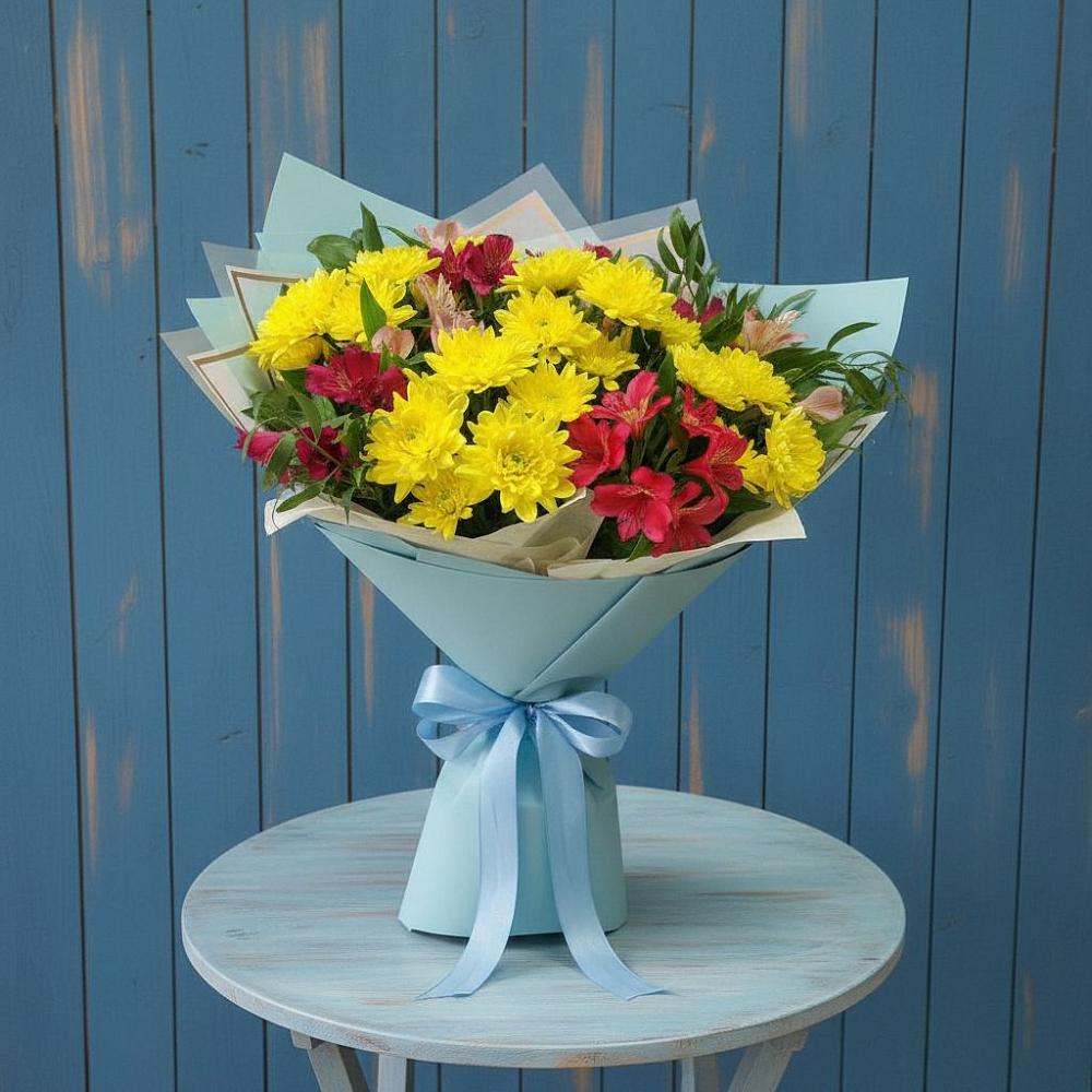 Букет цветов из: Альстромерии и Хризантемы в Лоза
