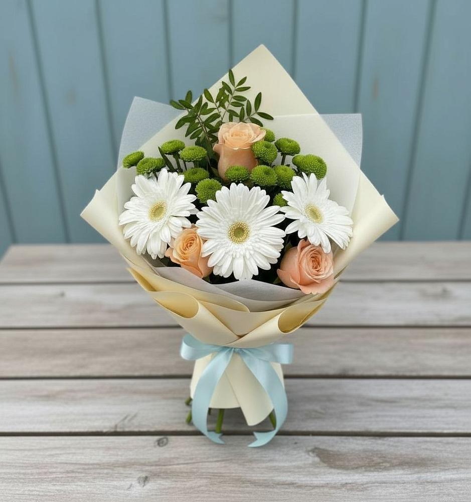 Букет цветов из: Герберы, Розы и Хризантемы в Лоза