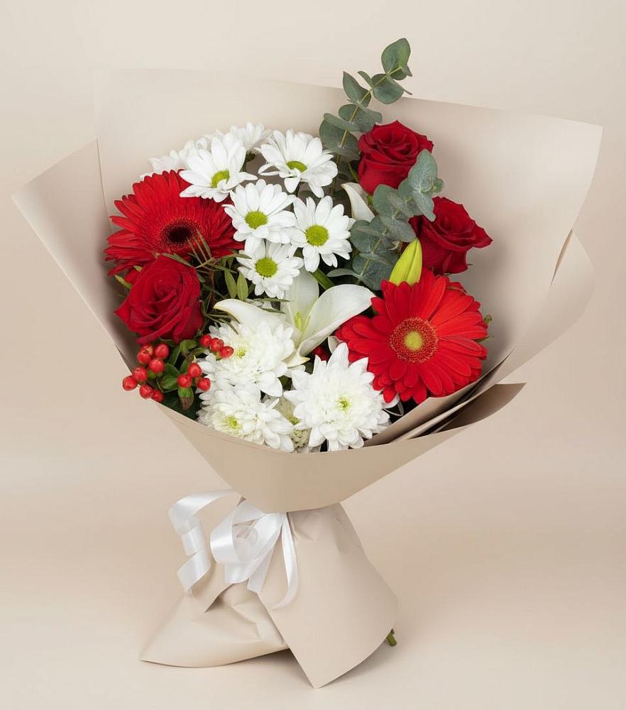 Букет цветов из: Розы, Хризантемы, Герберы и Лилии в Лоза