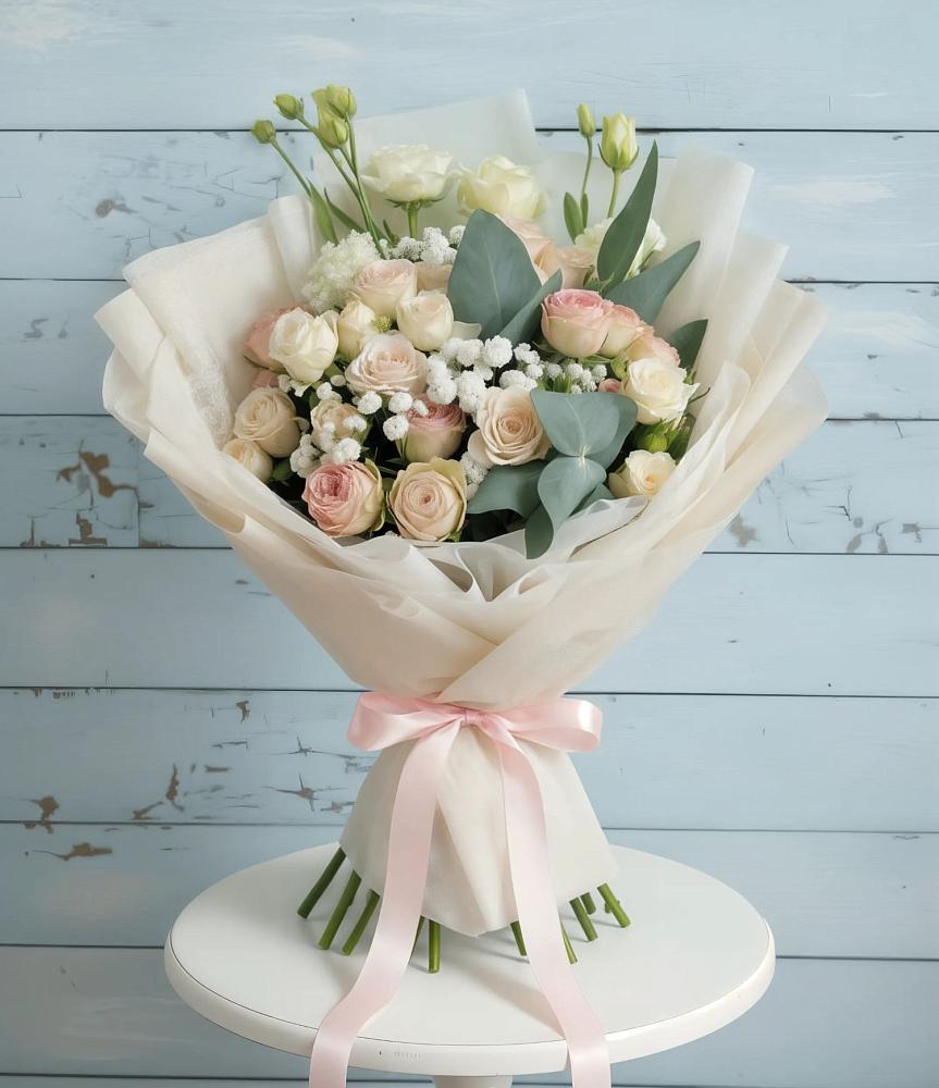 Букет цветов из: Розы и Лизиантусы в Лоза