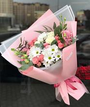 Букет цветов из:  Розы, Лизиантусы и Хризантемы в Лоза