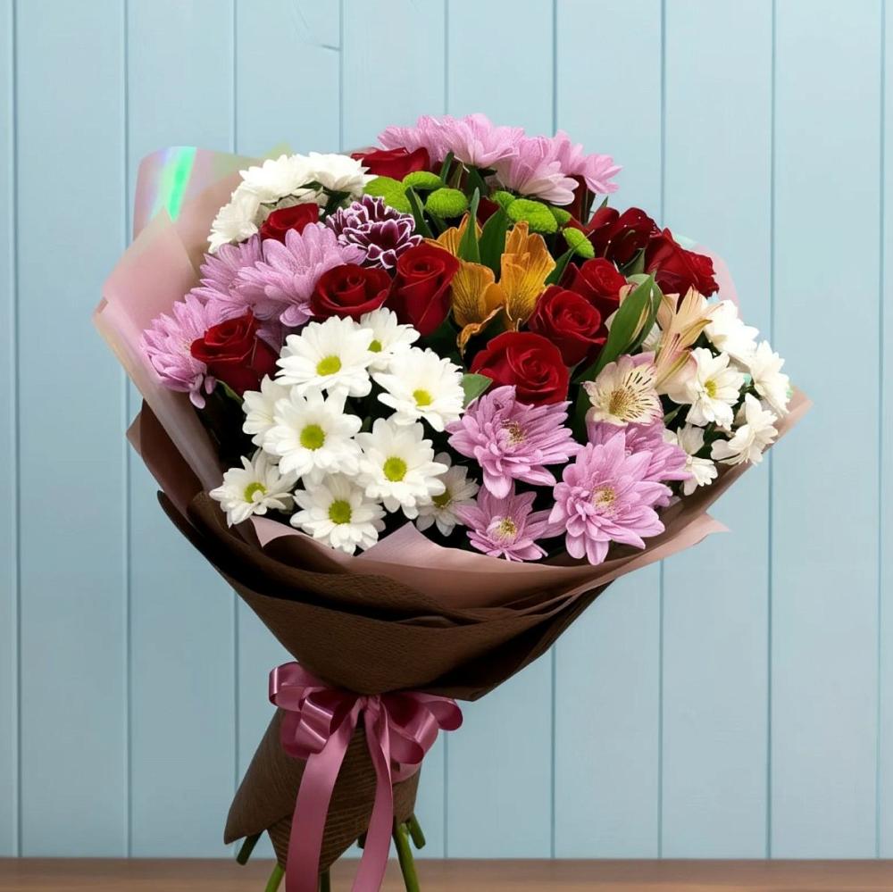 Букет цветов из: Розы, Хризантемы и Альстромерии в Лоза