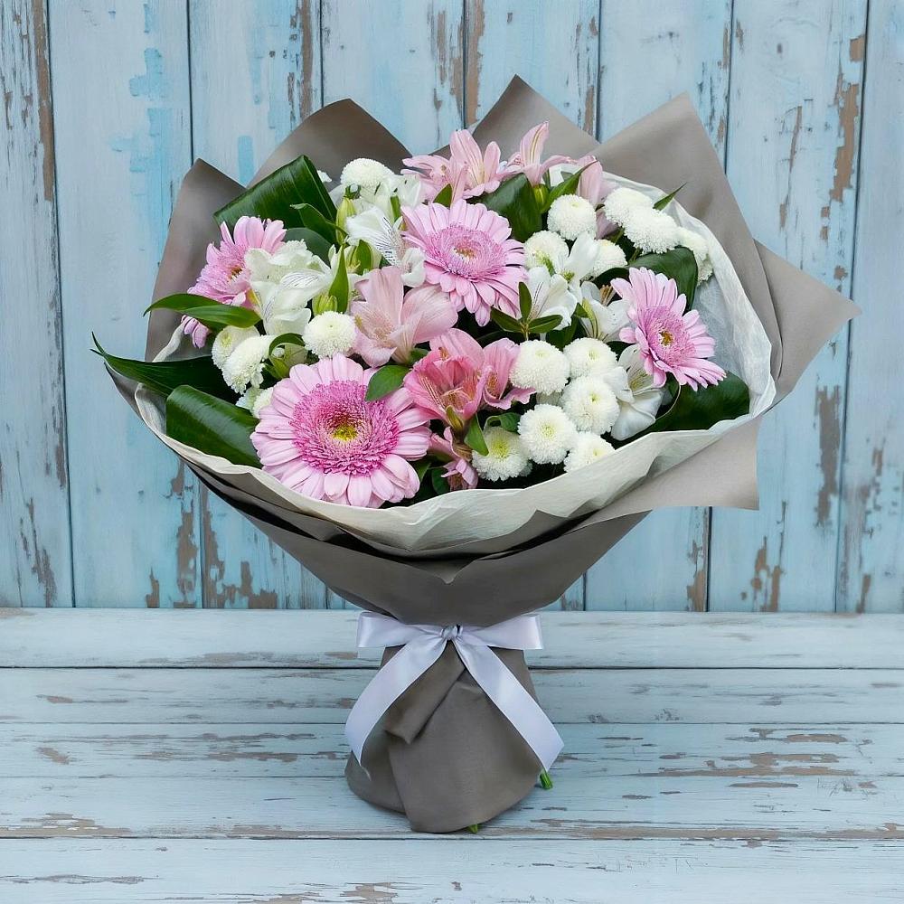 Букет цветов из: Герберы, Альстромерии и Хризантемы в Лоза