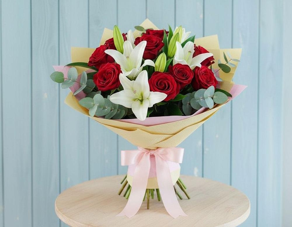 Букет цветов из: Лилии и Розы в Лоза